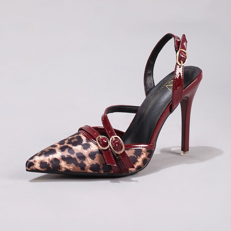 Women's Leopard Print Patchwork Stiletto Heels, Sexy Pointed Toe, Back Strap, Fashionable Ultra-high Heel Sandals For_vogvips.com