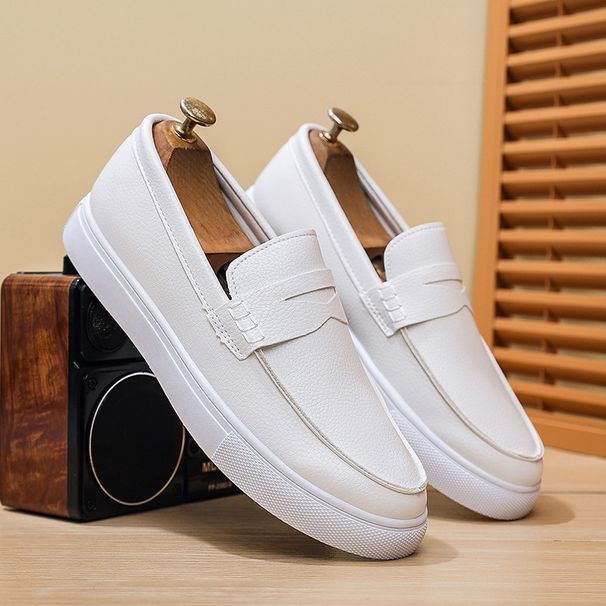 Large-size Four-season New Men's Low-top Canvas Shoes, Casual And Fashionable, One-piece Style, Flat-bottom Men's Shoes, White Sneakers_vogvips.com