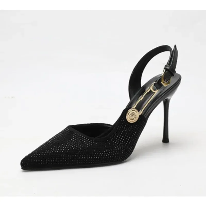 Luxury Rhinestone Sequin Buckle Women S Pumps Elegant Pointed Toe Slingbacks Stiletto High Heels Spring Summer Fashion_vogvips.com