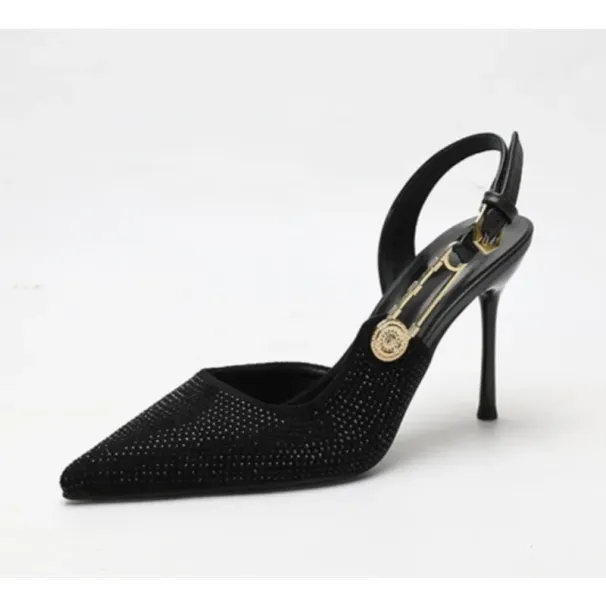 Luxury Rhinestone Sequin Buckle Women S Pumps Elegant Pointed Toe Slingbacks Stiletto High Heels Spring Summer Fashion_vogvips.com