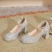 Women's Shoes Waterproof Platform High Heels Thick Heels Square Toe Single Shoes 9cm Small Heightening Sequin Pearl Chain_vogvips.com