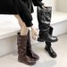 Cameido Women's Fashion Pleated Stackable High - Heel Boots With Belt Buckle Retro Knight Boots_vogvips.com