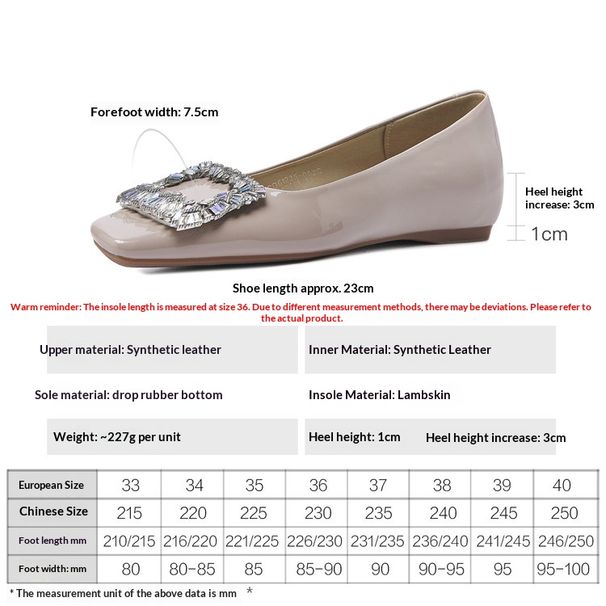 Cameido Crystal Square Buckle Flats For Women Patent Leather Elevator Shoes One Step Shallow Mouth Commuting Shoes_vogvips.com