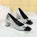 5299 Korean Version Banquet Women's Shoes Mary Jane Cracked Splicing Commuting High Heels Mid Thick Heel Square Toe_vogvips.com