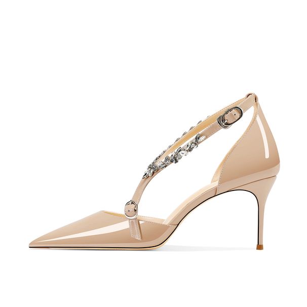 Women's Shoes Large Size Genuine Leather Rhinestone High Heels New Summer Versatile Pointed Stilettos Buckle Strap Closed Toe Sandals For Women_vogvips.com
