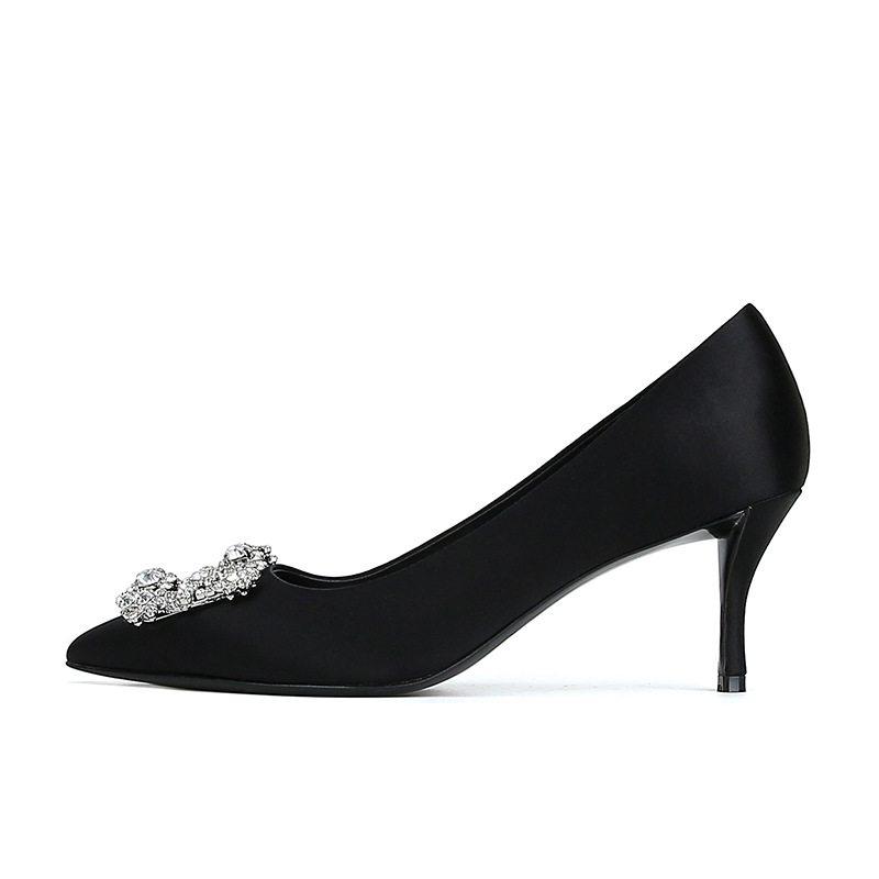MTX Grape Mom Same Style Mut Have ~ Satin Shallow Mouth Square Buckle Flower Rhinetone Stiletto Heel Women' Wedding_vogvips.com