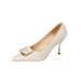 2025 Autumn New Style Square Buckle High Satin Stiletto Heels, Gentle French Pointed Toe Women's Shoes, Plus Size And_vogvips.com