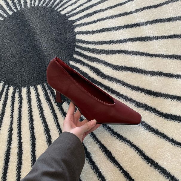 Suitable Commuting Temperament, High Heels, New Black Square Toe, Shallow Mouth, Thick Heel French Women's Singles Shoes_vogvips.com