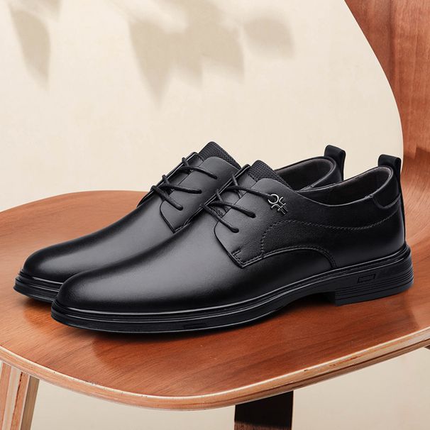 Leather Black Lace-up All-season Breathable Business Formal Non-slip Wear-resistant Men's Shoes_vogvips.com