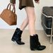 Chunky Heel Pointed Toe Booties Street Style Short Women's Shoes Spring Autumn 2024 Summer Brown Western Cowboy Boots_vogvips.com