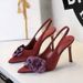 3526-H57 European And American Style Hollow Back Strap Pointed Toe Stiletto High Heels Color Block Flower Women's Shoes_vogvips.com