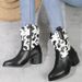 Foreign Trade Plus Size V-Neck Cow Color Block Square Heel Fashion 2024 Autumn Winter Cross-Border Hot-Selling Mid-Calf_vogvips.com