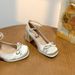 Elegant French Chunky Heel Mary Jane Pumps - Satin Ballet Shoes With Platform For Women - Comfortable Round Toe Mid Heel Dress Shoes In Beige & Black_vogvips.com