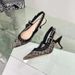 2025 Spring Summer New D Brand Lace Embroidered Letter Bow High Heels Pointed Open Back Closed Toe Sandals For Women_vogvips.com