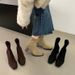 Chunky Heel Suede Korean Style Ankle For Women 202 New Autumn Winter Fleece-Lined Martin Coffee Color Slim Short Boots_vogvips.com