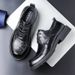 Middle aged casual round toe lace up black business commuting leather shoes, men's_vogvips.com