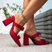 Women's Shoes Party Party Red High Heels Sandals Thick Heels High Heels Fashion Pointed Buckle Simple High Heels_vogvips.com