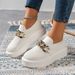 Women's Chain Decor Breathable Mesh Air Round Toe Flat Shoes, Girl's Slip On Loafers Women's Shoes_vogvips.com