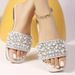 French Style Sequin Fairy Shoes One-Strap Sandals Outdoor Black 2025 Summer Slippers Versatile Flat Slides_vogvips.com