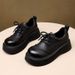 British Round Head Leather Shoes Platform-soled Heightened Lace-up Loafers Small Single Shoes_vogvips.com