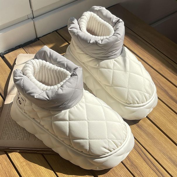 Qidan Shoe Factory Snow Boots Women Winter Thick-Soled Waterproof Down Fabric Outdoor Couple Warm Cotton Shoes For Men_vogvips.com