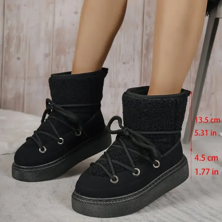 Women's Plush Thick Soled Snow Boots 2024 Winter New Style Lace Up Retro Plush Warm Casual Cotton Boots_vogvips.com