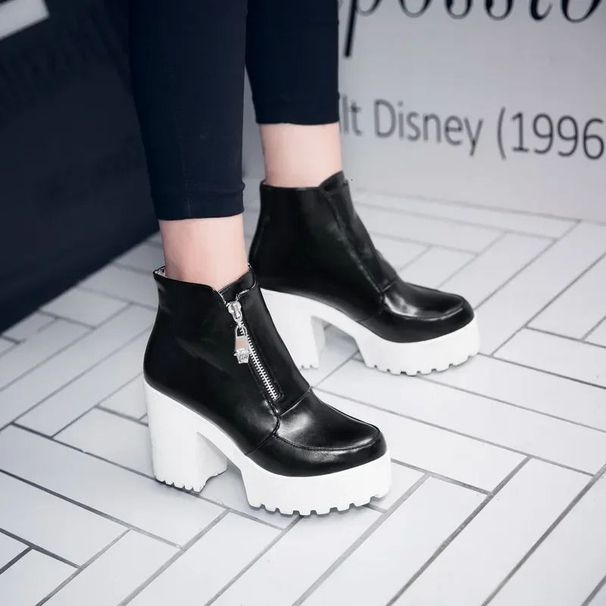 Black White Platform Ankle For Women High Heels Zip Autumn Winter Booties Woman Boots Ladies Shoes 250711_vogvips.com