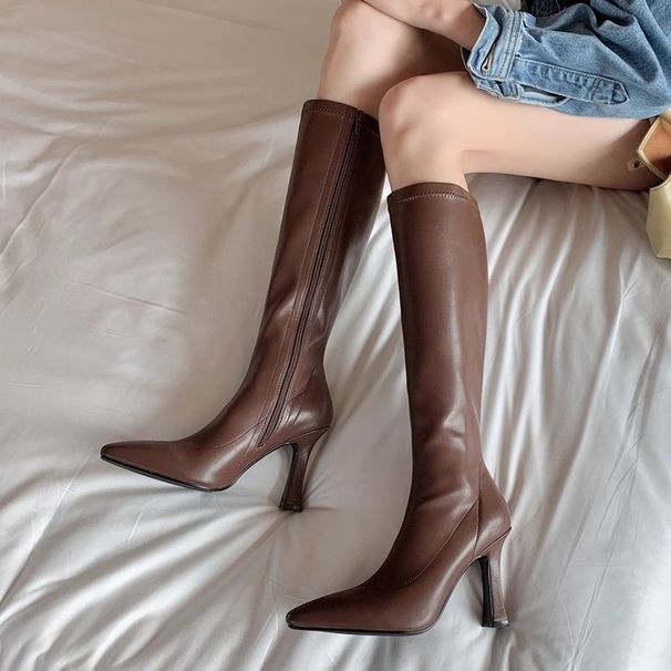 2025 Autumn Winter New Pointed Toe Women White Long Thin Stretch High Heel Slim Boots Over-the-Knee_vogvips.com