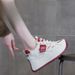 Women's White Leather 2026 Spring New Model, Color-blocked Platform Height-increasing Sports Casual Shoes, Thick-soled_vogvips.com