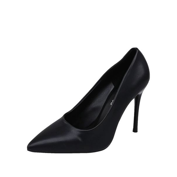 NEW Black Soft Leather High-heeled Women's Slim Heel Versatile Style Pointed-toe Matte Professional Single Shoe_vogvips.com