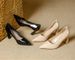 Nude Color Pointy Thick Heel Heel Heel Female Shallow Mouth Soft Leather Match Skirt Not Tired Foot Single Shoe_vogvips.com