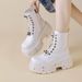 Women's Dark Black Leather Motorcycle Boots European American Style Heavy Duty Platform Martin Punk Shoes_vogvips.com
