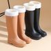 Thick Rain Boots For Women, High Tube Rain Boots, Long Tube Waterproof Shoes With Fleece And Anti Slip, Fashionable Rubber Shoes, Source Factory_vogvips.com