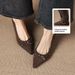 Cameido Women's Vintage Pointed Toe Mary Jane Shoes Suede Leather Bow Heel Spring_vogvips.com