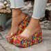 Plus Size Foreign Trade Thick-Soled Slide For Women Colorful Striped Wedge Heel Fabric Beach Sandals Slippers_vogvips.com