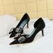 6168-H3 Slim Shallow Notched Pointed Side Hollow Fabric Face Super High Heel Rhinestone Bow Tie Single Shoe_vogvips.com