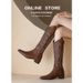 Embroidered Genuine Leather Long Over-the-Knee Boots For Women, Chunky Heel, Runway Style, Denim Stretchy Riding Boots,_vogvips.com