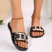 Women's Classic Versatile Solid Color Round Toe Flat Sandals Fashionable Slippers Metallic Decoration Round Toe Flat Sandals_vogvips.com