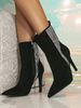 Elegant Black Suede Pointed Toe Stiletto Heel Boots With Rhinestone Details - Winter & Fall Fashion Women's Mid-Calf Boots_vogvips.com
