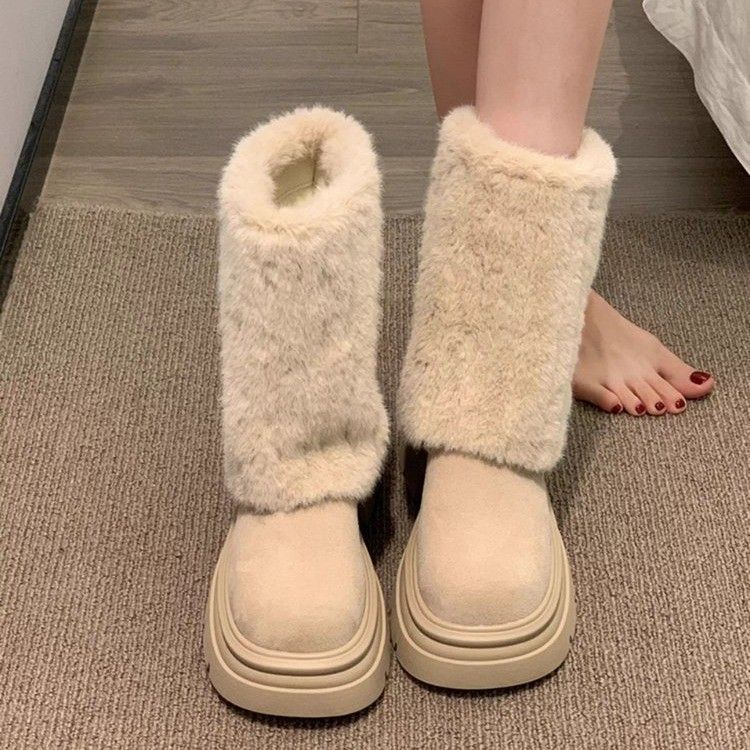 2025 Autumn Winter New Cotton Shoes Grape Mom Same Style Round Toe Furry Warm Thickened Sole Snow Boots For Women_vogvips.com