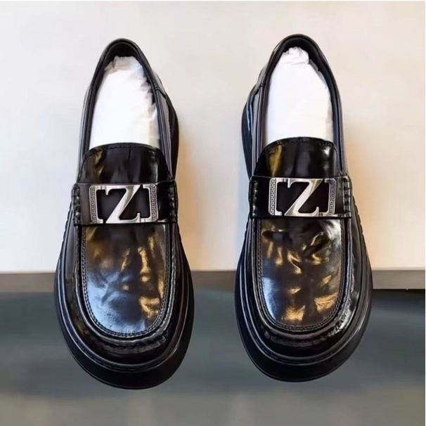 Spring Genuine Leather Round Toe Slip-On Thick Sole Business Casual Loafers Men Versatile Comfortable_vogvips.com