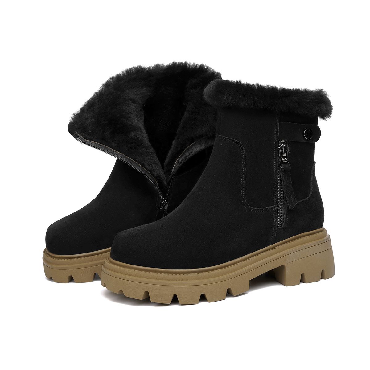Warm Snow Boots For Women In Winter, Thickened Cotton Shoes With Plush, Women's Shoes With Soft Leather And Wool Integrated Short Boots_vogvips.com