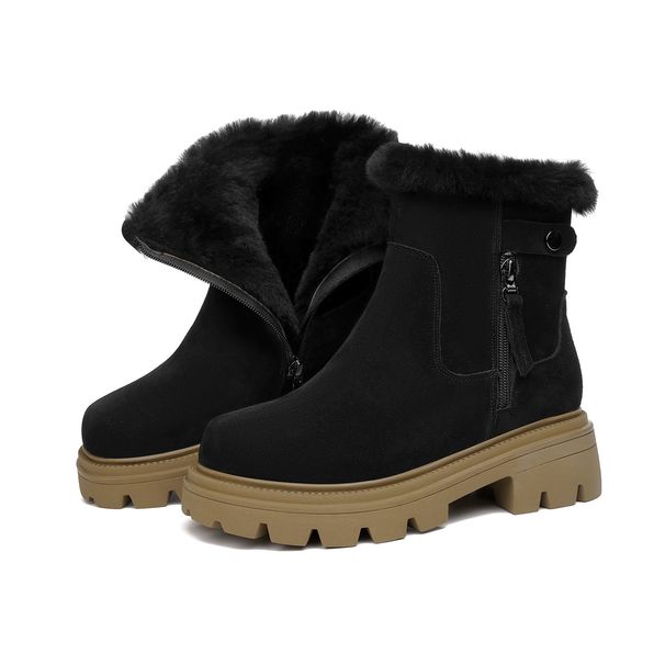 Warm Snow Boots For Women In Winter, Thickened Cotton Shoes With Plush, Women's Shoes With Soft Leather And Wool Integrated Short Boots_vogvips.com