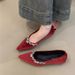 Temperament Rhinestone Pointed Single Shoes Women's French Sweet Velvet Red Light Mouth Soft Sole Evening Shoes_vogvips.com