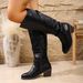 Women's Retro Cross Strap Buckle Mid Heel Riding Boots Fleece Lined High Top Plus Size Autumn New Style_vogvips.com