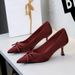 2632-5 European American Style Banquet Pointed-toe High-heeled For Women, With Thin Heels, Satin Material, Versatile Bow_vogvips.com