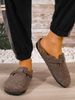Men's Mules New Spring Retro Slip-On Casual Loafers Pu Upper Solid Color Fleece Cork Pattern Closed Toe Semi-Slip Flat Slippers With Adjustable Buckle_vogvips.com