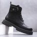 Men's Round Toe High Top Zippered Boots Yellow Genuine Leather Thick Soled Height Increasing British Style Workwear Motorcycle Boots_vogvips.com