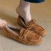 A Pair Of Fleece Bean Shoes, Women's Frosted Tassels, Lace-up Round-toed Flat Loafers_vogvips.com