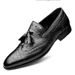 Euro Step Autumn Brogue Pointed Toe Small Carved Tassel Boat Men's Formal Business Leather Shoes_vogvips.com